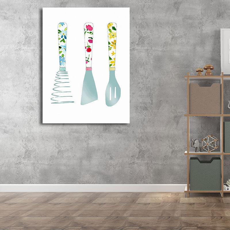 Blue Utensils Canvas Art Kitchenware Nordic Textured Wall Decoration for Dining Room - Clearhalo - 'Arts' - 'Canvas Art' - 1652782