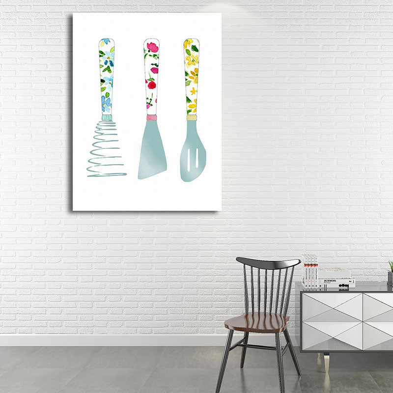 Blue Utensils Canvas Art Kitchenware Nordic Textured Wall Decoration for Dining Room - Clearhalo - 'Arts' - 'Canvas Art' - 1652783