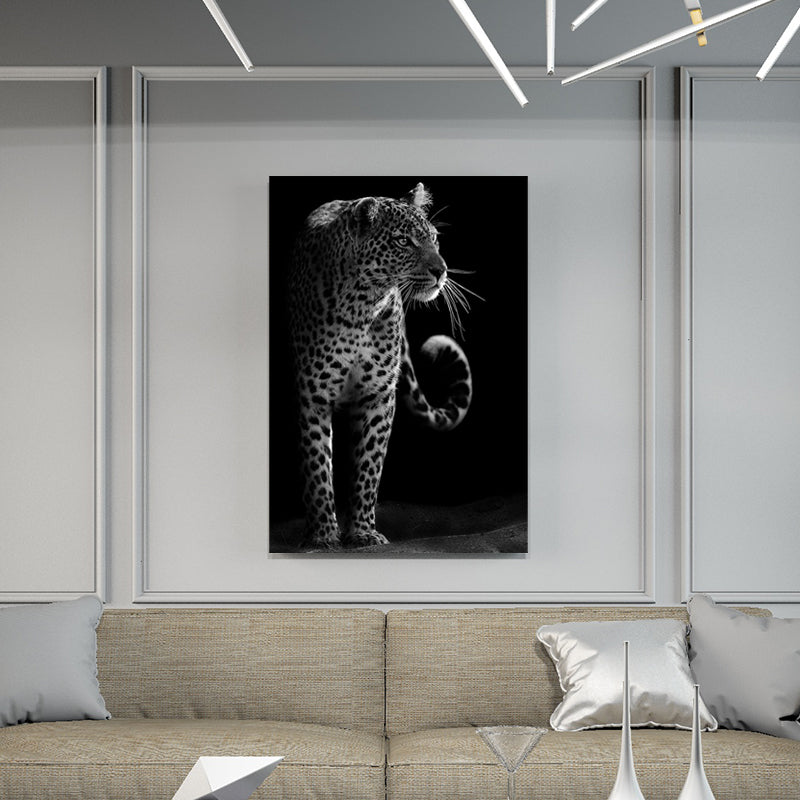 Leopard Wall Decor Contemporary Canvas Wall Art in Dark Color for Living Room Black Clearhalo 'Art Gallery' 'Canvas Art' 'Contemporary Art Gallery' 'Modern' Arts' 1652796