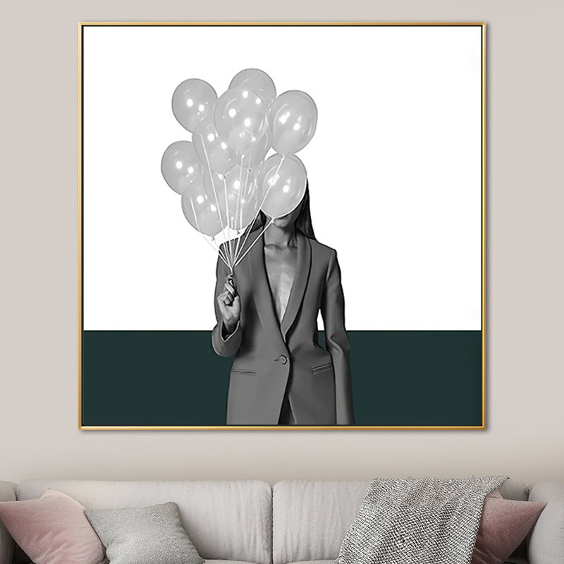Grey Fashion Lady Square Canvas Wall Art Print for Guest Room, Multiple Size Options Grey Design 2 Clearhalo 'Art Gallery' 'Canvas Art' 'Contemporary Art Gallery' 'Modern' Arts' 1652897