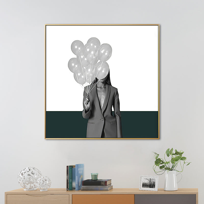 Grey Fashion Lady Square Canvas Wall Art Print for Guest Room, Multiple Size Options Clearhalo 'Art Gallery' 'Canvas Art' 'Contemporary Art Gallery' 'Modern' Arts' 1652898