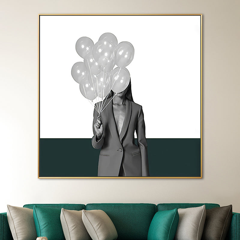 Grey Fashion Lady Square Canvas Wall Art Print for Guest Room, Multiple Size Options Clearhalo 'Art Gallery' 'Canvas Art' 'Contemporary Art Gallery' 'Modern' Arts' 1652899