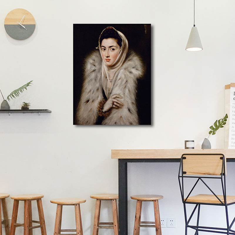 Vrouwen in vacht schilderen Witte canvas muurkunst decor getextureerd, meerdere maten opties