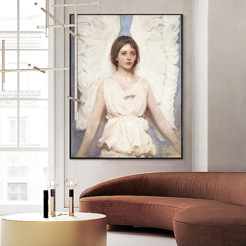 World Culture Winged Maiden Canvas Playroom Wall Art Print in White, Multiple Sizes