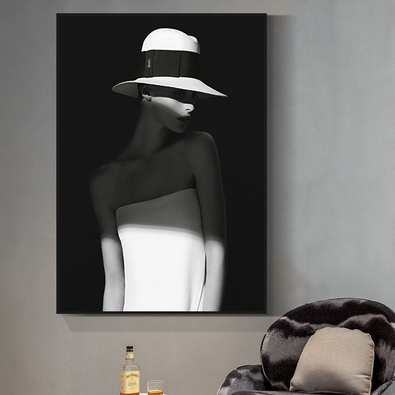 Black Lady with Hat Canvas Print Home Decor Victorian for Great Room Wall Art, Multiple Size Options Black Design 1 Clearhalo 'Art Gallery' 'Canvas Art' 'Contemporary Art Gallery' 'Modern' Arts' 1652937