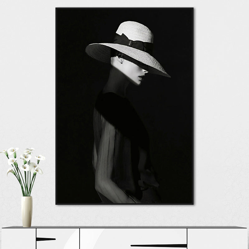 Black Lady with Hat Canvas Print Home Decor Victorian for Great Room Wall Art, Multiple Size Options Black Design 2 Clearhalo 'Art Gallery' 'Canvas Art' 'Contemporary Art Gallery' 'Modern' Arts' 1652944