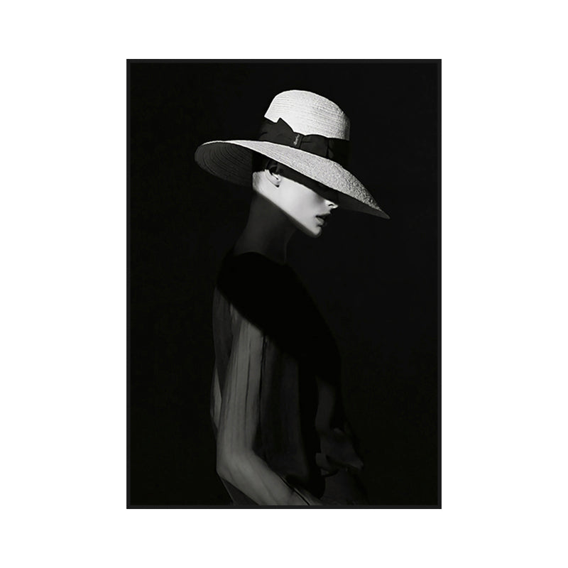 Black Lady with Hat Canvas Print Home Decor Victorian for Great Room Wall Art, Multiple Size Options Clearhalo 'Art Gallery' 'Canvas Art' 'Contemporary Art Gallery' 'Modern' Arts' 1652947