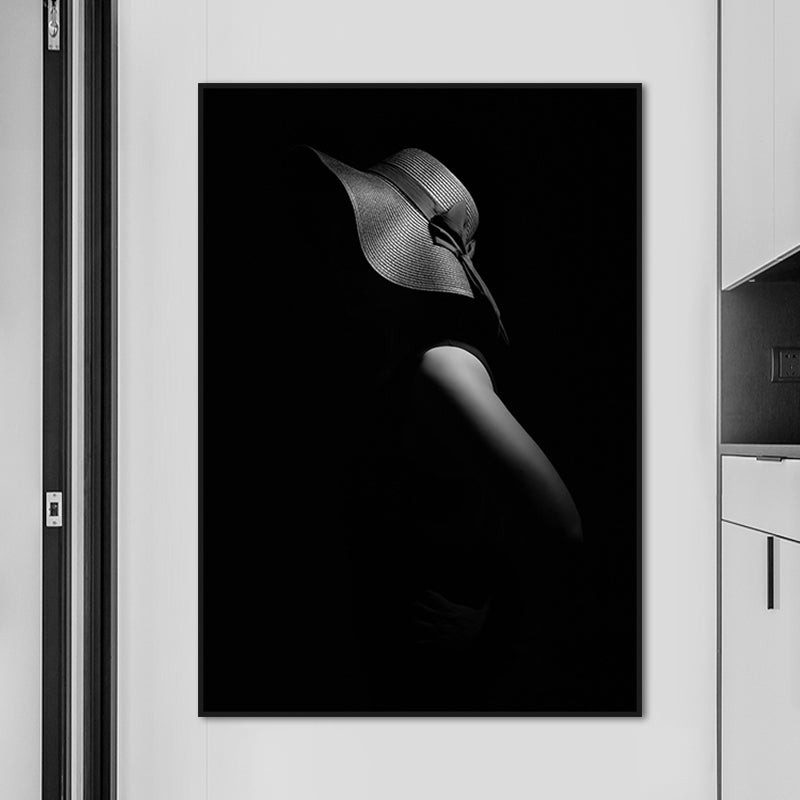 Black Lady with Hat Canvas Print Home Decor Victorian for Great Room Wall Art, Multiple Size Options Black Design 3 Clearhalo 'Art Gallery' 'Canvas Art' 'Contemporary Art Gallery' 'Modern' Arts' 1652948