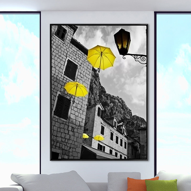 Grey Umbrella and Building Canvas Modernist Decorative Wall Art Print for Parlor Grey Clearhalo 'Art Gallery' 'Canvas Art' 'Contemporary Art Gallery' 'Modern' Arts' 1652952