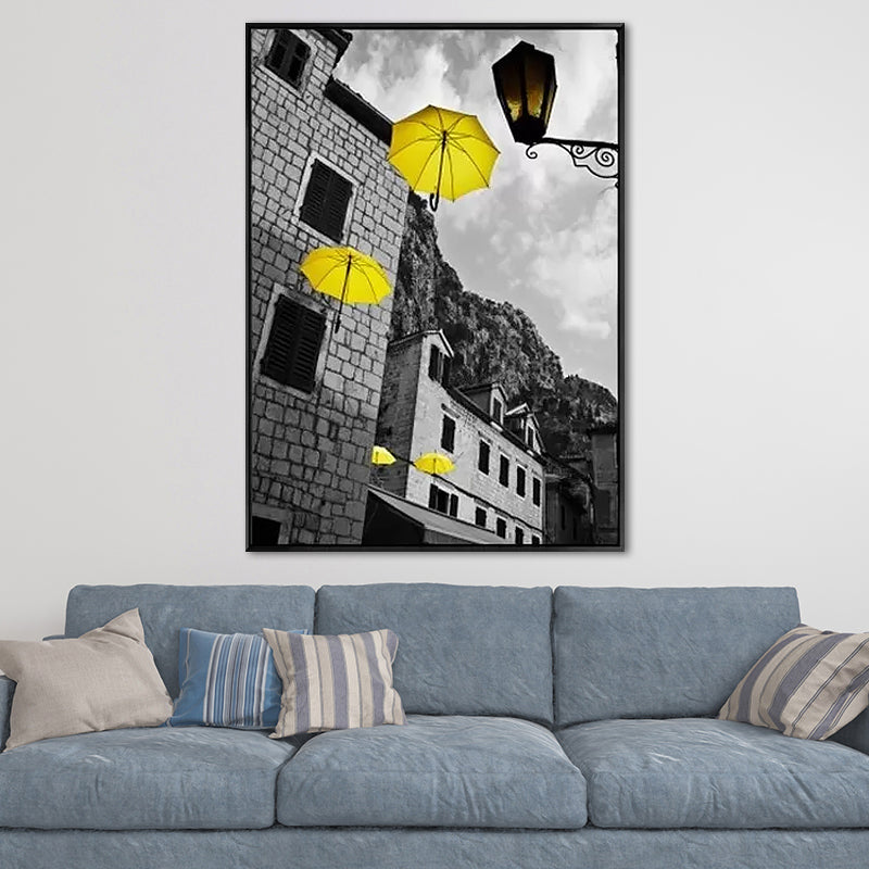 Grey Umbrella and Building Canvas Modernist Decorative Wall Art Print for Parlor Clearhalo 'Art Gallery' 'Canvas Art' 'Contemporary Art Gallery' 'Modern' Arts' 1652954