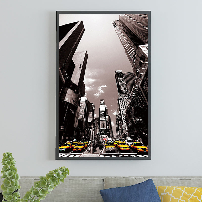 City Street View Skyscrapers Art Print Modernism Canvas Wall Decoration in Black Clearhalo 'Art Gallery' 'Canvas Art' 'Contemporary Art Gallery' 'Modern' Arts' 1652989
