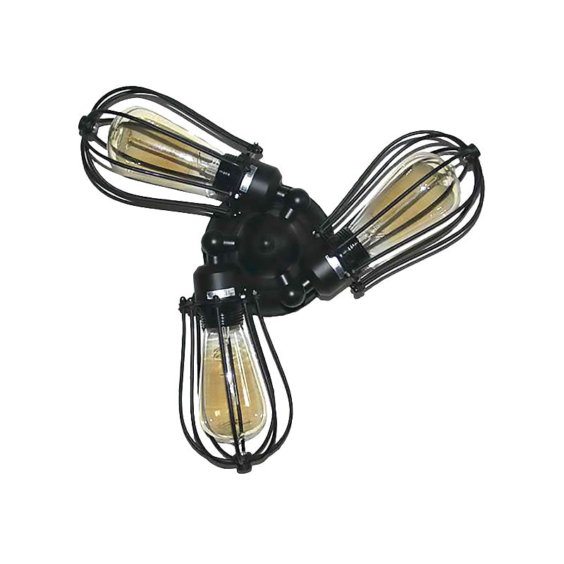 Vintage Bulb Shaped Semi Flush Mount Light with Wire Frame 3/5 Lights Metal Ceiling Light in Black for Farmhouse Clearhalo 'Ceiling Lights' 'Close To Ceiling Lights' 'Close to ceiling' 'Semi-flushmount' Lighting' 165300