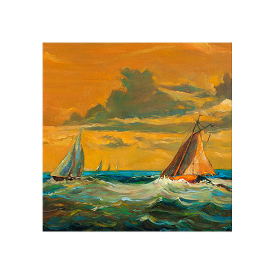 Modern Ocean Sailboat Painting Orange Sunset Seascape Wall Art Print for Living Room Clearhalo 'Art Gallery' 'Canvas Art' 'Contemporary Art Gallery' 'Modern' Arts' 1653005