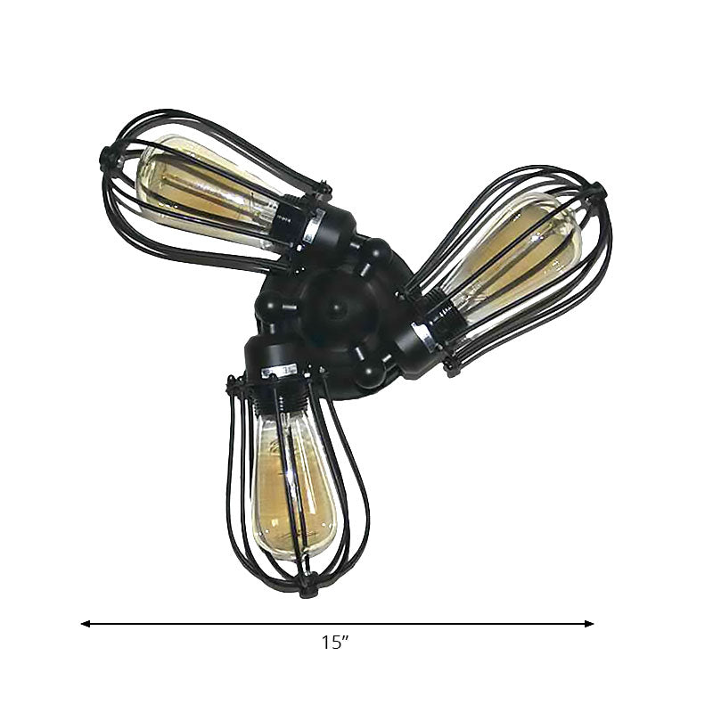 Vintage Bulb Shaped Semi Flush Mount Light with Wire Frame 3/5 Lights Metal Ceiling Light in Black for Farmhouse Clearhalo 'Ceiling Lights' 'Close To Ceiling Lights' 'Close to ceiling' 'Semi-flushmount' Lighting' 165301