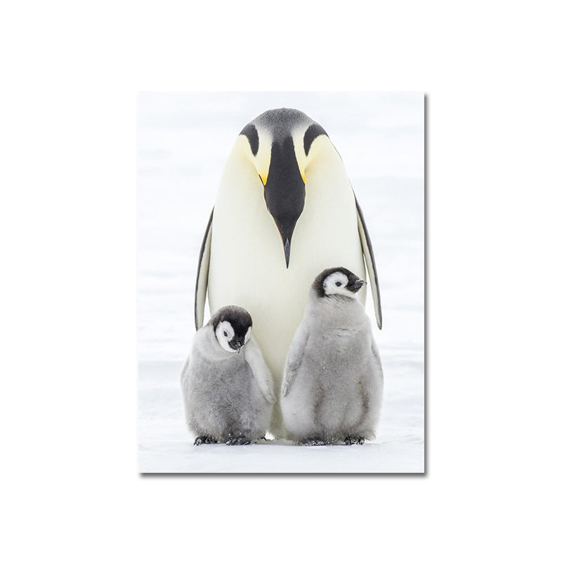 Photo-Print Penguin Family Canvas Wall Art for Living Room, Grey and White, Textured Clearhalo 'Art Gallery' 'Canvas Art' 'Contemporary Art Gallery' 'Modern' Arts' 1653025