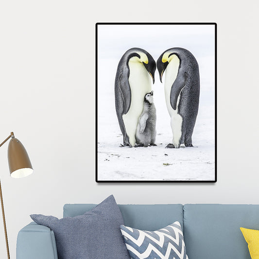 Photo-Print Penguin Family Canvas Wall Art for Living Room, Grey and White, Textured Clearhalo 'Art Gallery' 'Canvas Art' 'Contemporary Art Gallery' 'Modern' Arts' 1653029