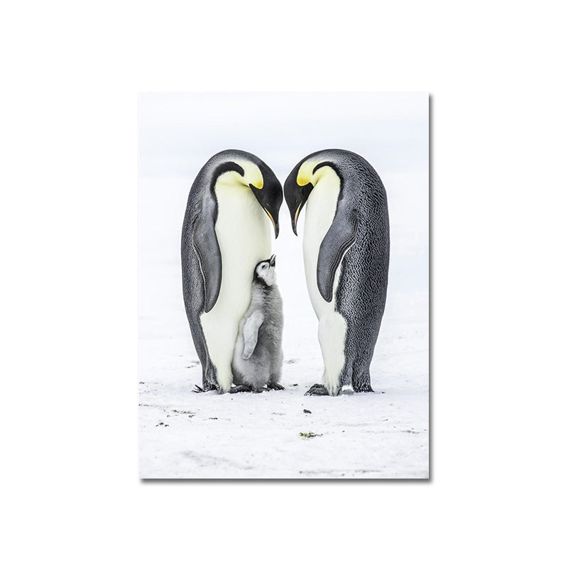 Photo-Print Penguin Family Canvas Wall Art for Living Room, Grey and White, Textured Clearhalo 'Art Gallery' 'Canvas Art' 'Contemporary Art Gallery' 'Modern' Arts' 1653032