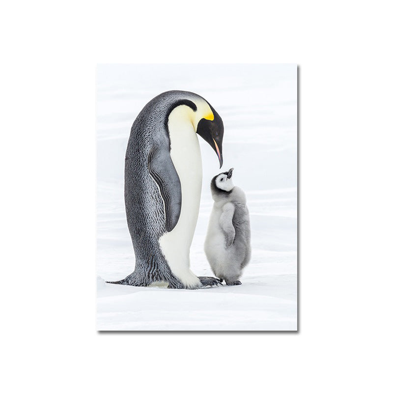 Photo-Print Penguin Family Canvas Wall Art for Living Room, Grey and White, Textured Clearhalo 'Art Gallery' 'Canvas Art' 'Contemporary Art Gallery' 'Modern' Arts' 1653036