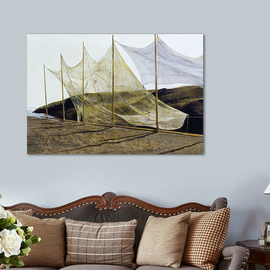 Photographic Fishing Net Canvas Art Contemporary Living Room Wall Decor in Yellow Clearhalo 'Art Gallery' 'Canvas Art' 'Contemporary Art Gallery' 'Modern' Arts' 1653049