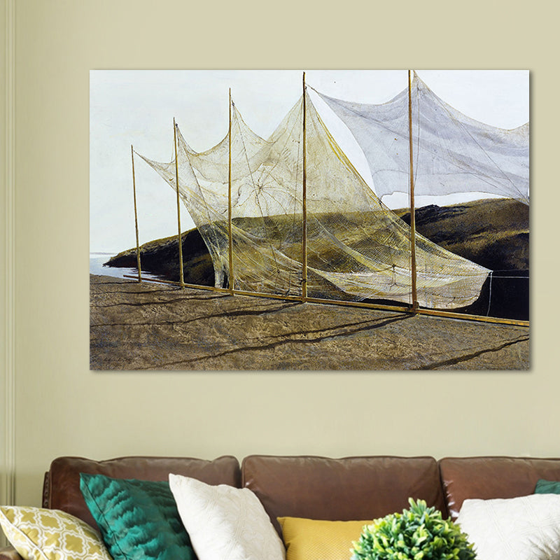 Photographic Fishing Net Canvas Art Contemporary Living Room Wall Decor in Yellow Clearhalo 'Art Gallery' 'Canvas Art' 'Contemporary Art Gallery' 'Modern' Arts' 1653050