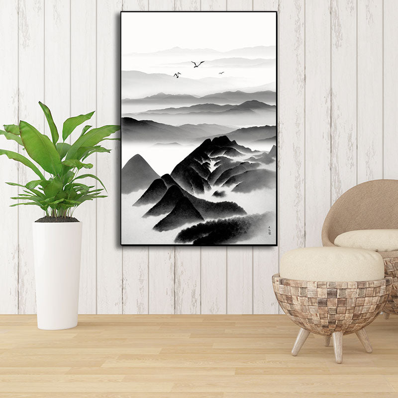 Cloudy Mountain View Canvas Art Asian Textured Wall Decor in Black for Sitting Room - Black - Design 2 - Clearhalo - 'Arts' - 'Canvas Art' - 1653397