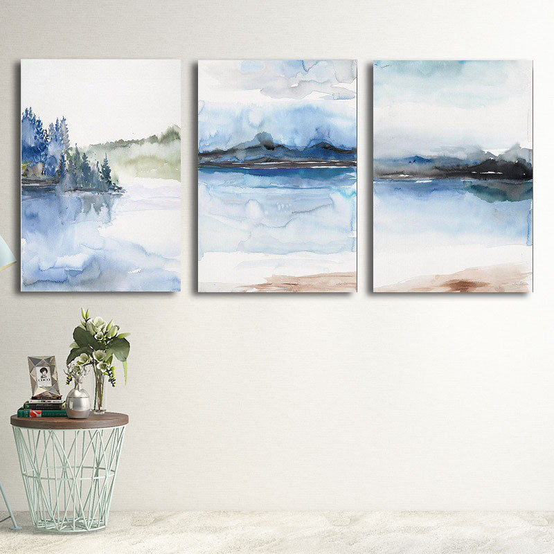 Multi-Piece River Scenery Painting Asian Canvas Made Wall Art for Family Room - Clearhalo - 'Arts' - 'Canvas Art' - 1653420