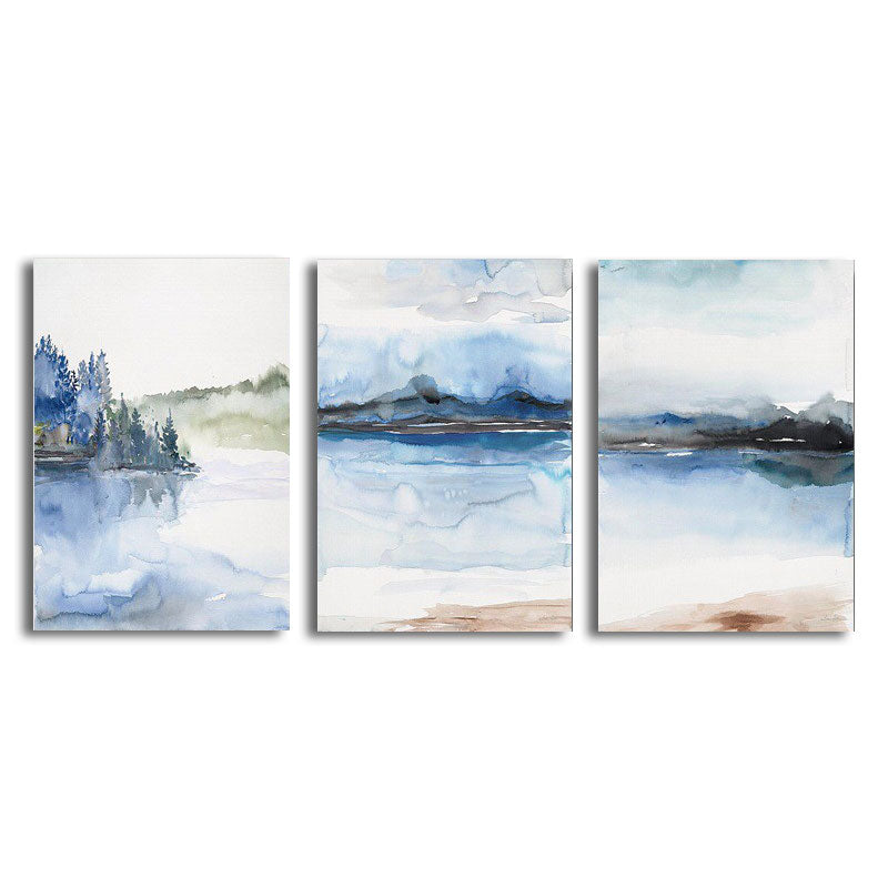 Multi-Piece River Scenery Painting Asian Canvas Made Wall Art for Family Room - Clearhalo - 'Arts' - 'Canvas Art' - 1653422