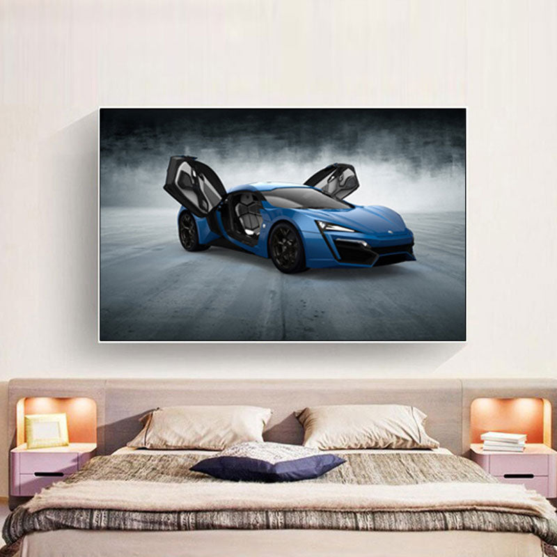Contemporary Boys Art Print with Sport Car Pattern Bright Color Wall Decor for Bedroom Blue Clearhalo 'Art Gallery' 'Canvas Art' 'Contemporary Art Gallery' 'Modern' Arts' 1653452