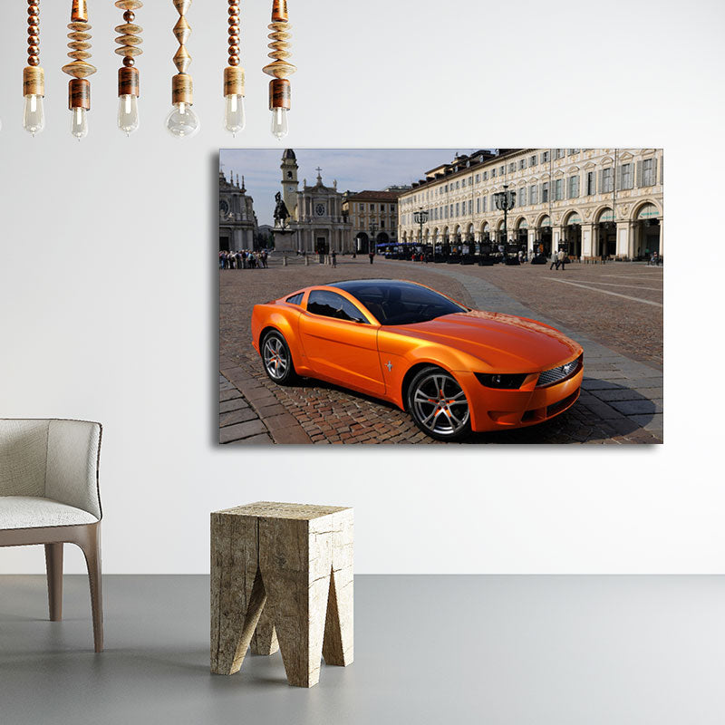 Contemporary Boys Art Print with Sport Car Pattern Bright Color Wall Decor for Bedroom Orange Clearhalo 'Art Gallery' 'Canvas Art' 'Contemporary Art Gallery' 'Modern' Arts' 1653459