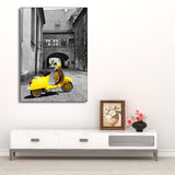 Textured Yellow Wall Decor Modernism Cute Motorbike in Aged Houses Canvas Wall Art Clearhalo 'Art Gallery' 'Canvas Art' 'Contemporary Art Gallery' 'Modern' Arts' 1653489