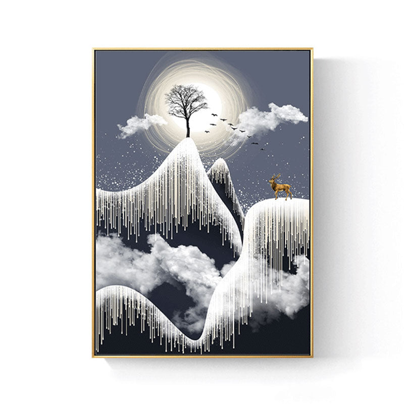 Glam Canvas White Tree an der Rime Cliff mit Vollmond -Landschaftswandkunst für Raum