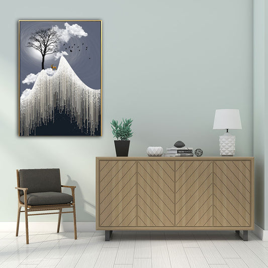 Glam Canvas White Tree a The Rime Cliff con paesaggio della luna piena arte murale per stanza