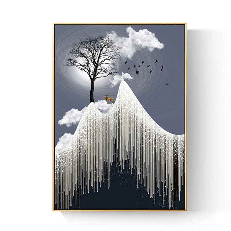 Glam Canvas White Tree an der Rime Cliff mit Vollmond -Landschaftswandkunst für Raum