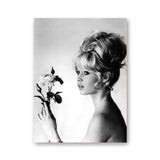 Model with Flower Wall Art Modern Beautiful Woman Photo Canvas Print in Grey for Bedroom Clearhalo 'Art Gallery' 'Canvas Art' 'Contemporary Art Gallery' 'Modern' Arts' 1653796