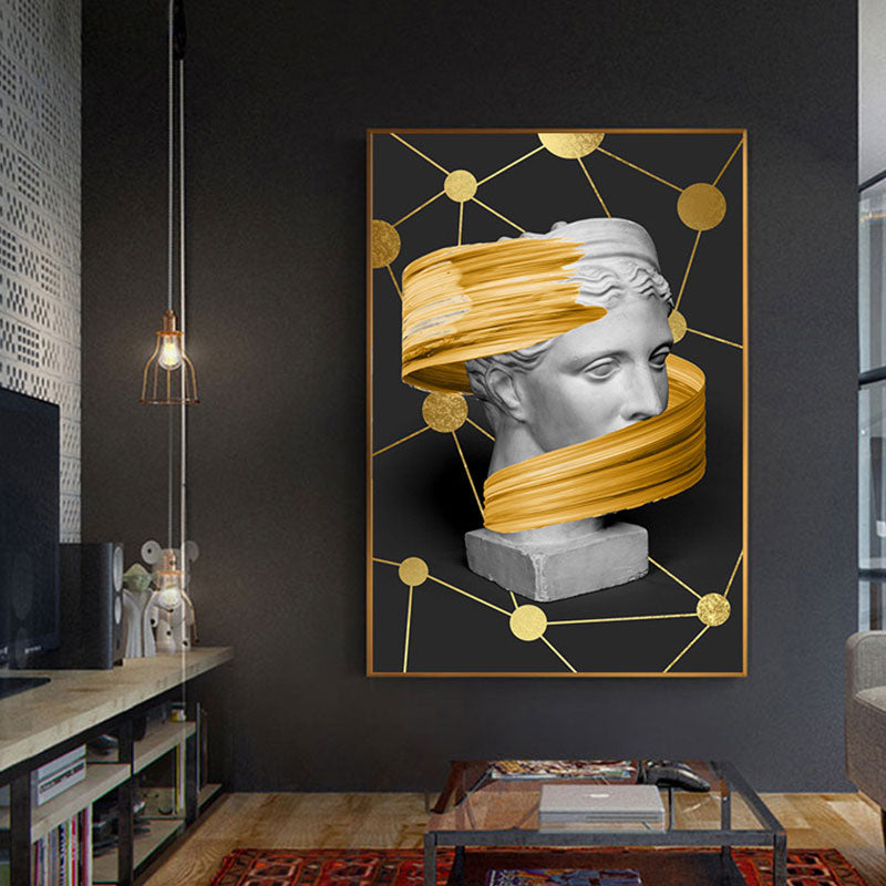 Statuette Wall Art for Home Figure Print Canvas in Dark Color, Textured Surface Yellow Clearhalo 'Arts' 'Canvas Art' 1653877