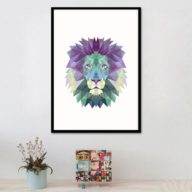 Modernist Lion Head Canvas Wall Art Purple Animal Paintings, Multiple Size Options Purple Clearhalo 'Art Gallery' 'Canvas Art' 'Kids' Arts' 1653999