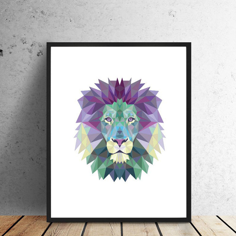 Modernist Lion Head Canvas Wall Art Purple Animal Paintings, Multiple Size Options Clearhalo 'Art Gallery' 'Canvas Art' 'Kids' Arts' 1654001