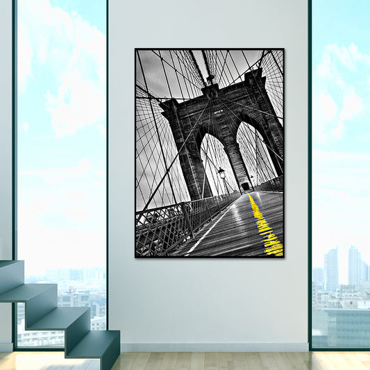Photographic Bridge Front Canvas Wall Art for Dining Room, Grey and Yellow, Texture Clearhalo 'Art Gallery' 'Canvas Art' 'Contemporary Art Gallery' 'Modern' Arts' 1654087