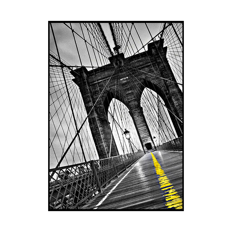 Photographic Bridge Front Canvas Wall Art for Dining Room, Grey and Yellow, Texture Clearhalo 'Art Gallery' 'Canvas Art' 'Contemporary Art Gallery' 'Modern' Arts' 1654088