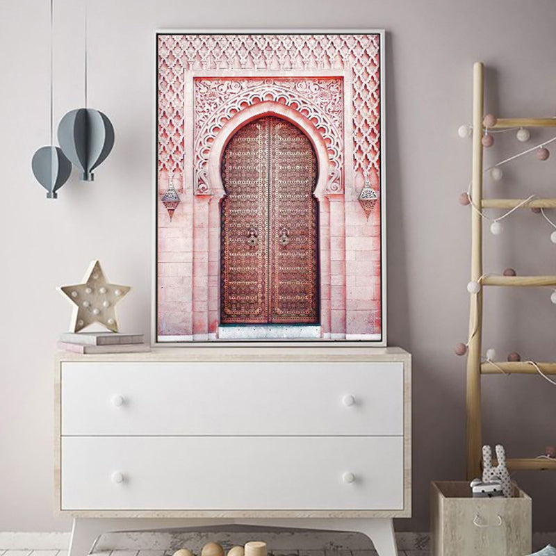 Pink Arched Door Wall Decor Architecture Modernist Textured Canvas Wall Art for Room Clearhalo 'Art Gallery' 'Canvas Art' 'Contemporary Art Gallery' 'Modern' Arts' 1654149