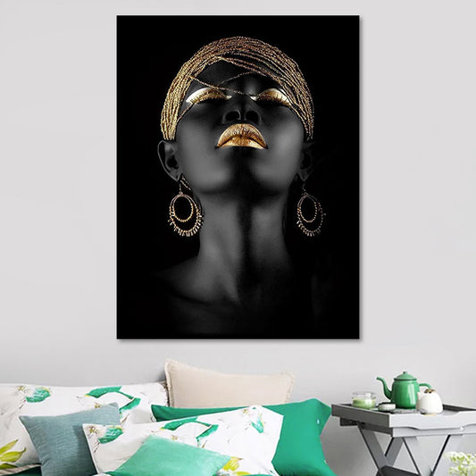 Gold Glam Canvas Wall Art Photographs Woman Face Paints Wall Decor for Living Room