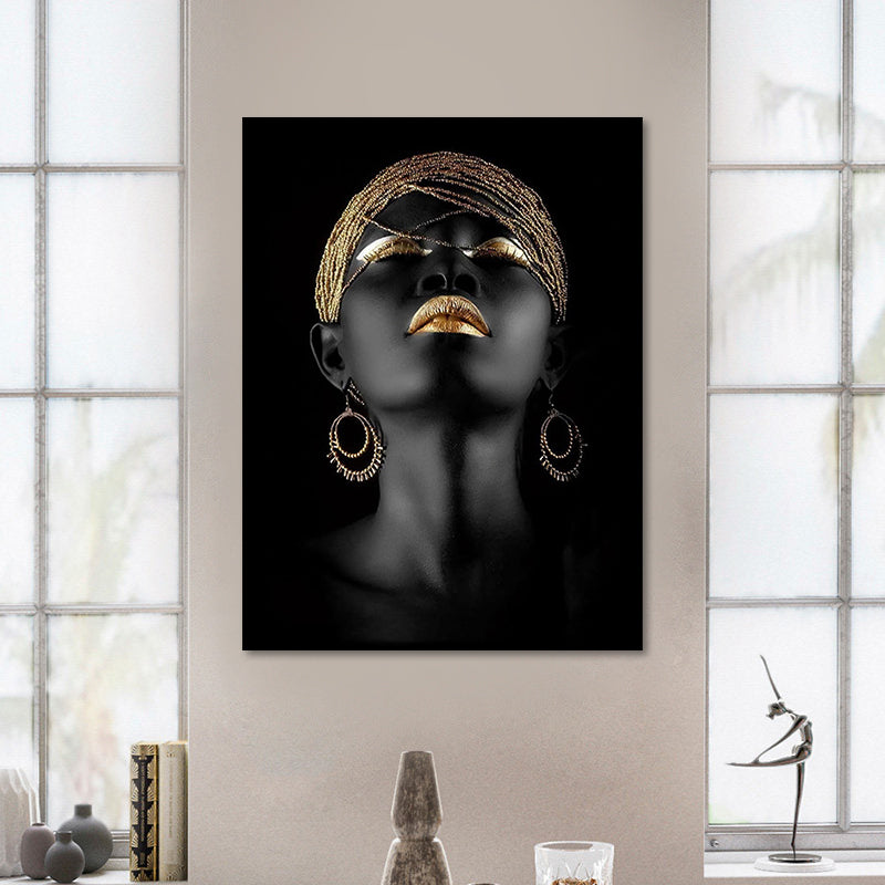 Gold Glam Canvas Wall Art Foto's vrouw gezicht schildert muurdecoratie voor woonkamer