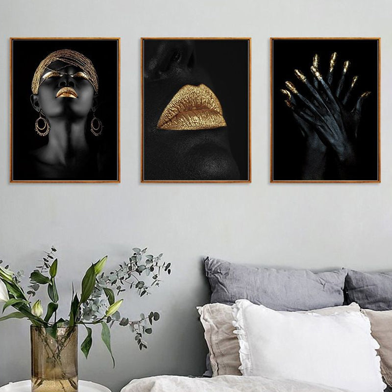 Gold Glam Canvas Wall Art Foto's vrouw gezicht schildert muurdecoratie voor woonkamer