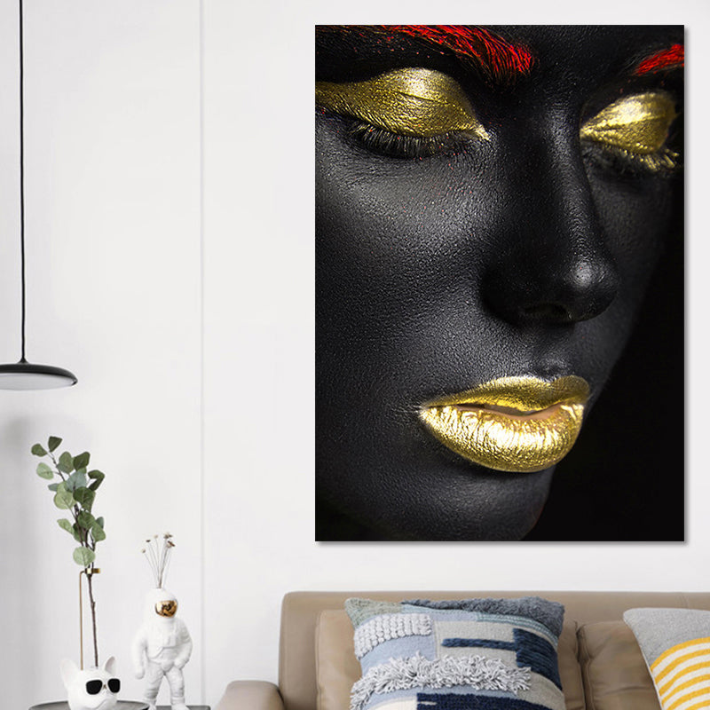 Beautiful African Female Model Canvas Living Room Fashion Wall Art in Black, Texture Black Design 2 Clearhalo 'Arts' 'Canvas Art' 1654235