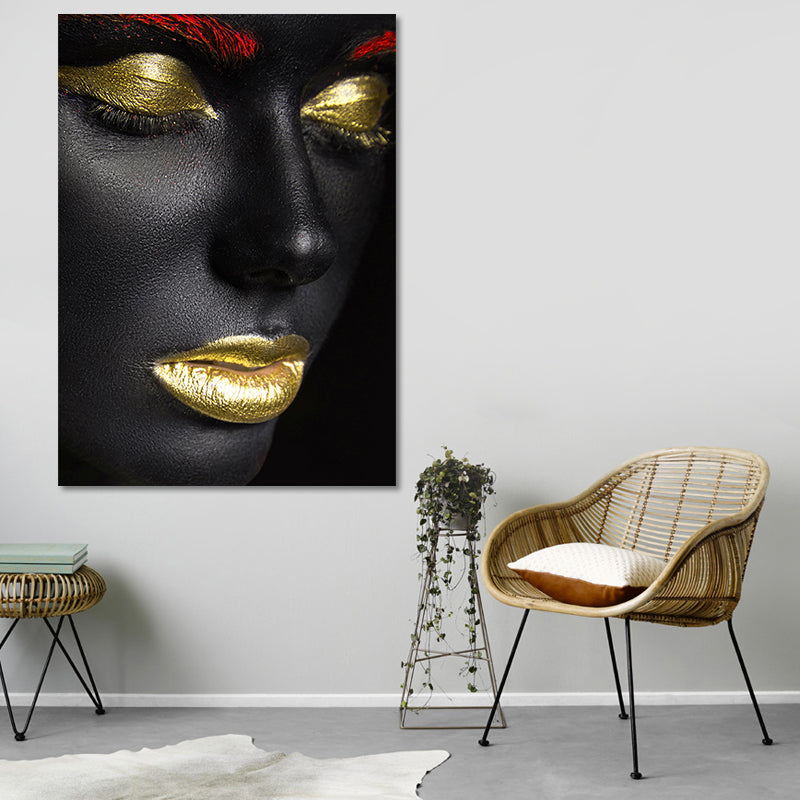Beautiful African Female Model Canvas Living Room Fashion Wall Art in Black, Texture Clearhalo 'Arts' 'Canvas Art' 1654236