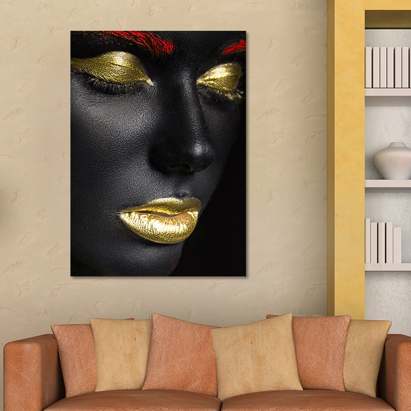 Beautiful African Female Model Canvas Living Room Fashion Wall Art in Black, Texture Clearhalo 'Arts' 'Canvas Art' 1654237