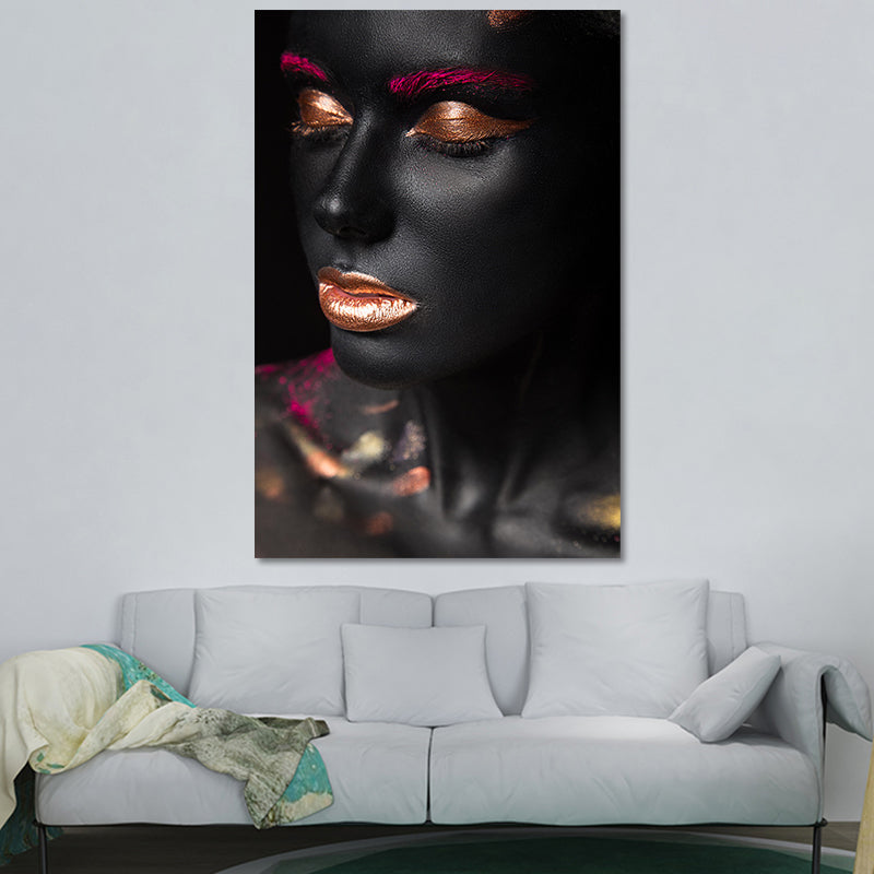 Beautiful African Female Model Canvas Living Room Fashion Wall Art in Black, Texture Black Design 3 Clearhalo 'Arts' 'Canvas Art' 1654239