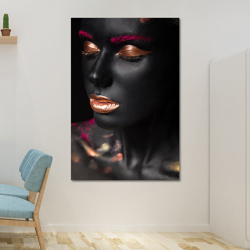 Beautiful African Female Model Canvas Living Room Fashion Wall Art in Black, Texture Clearhalo 'Arts' 'Canvas Art' 1654241