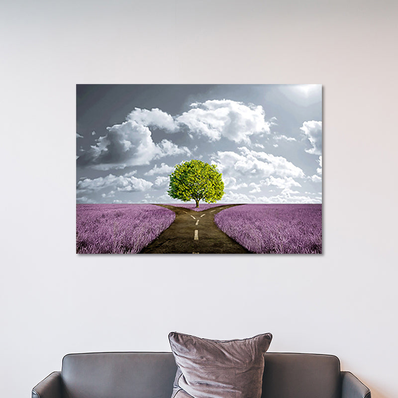 Purple Scenery Canvas Split Road of Flower Field Modernist Textured Wall Art Purple Clearhalo 'Art Gallery' 'Canvas Art' 'Contemporary Art Gallery' 'Modern' Arts' 1654246