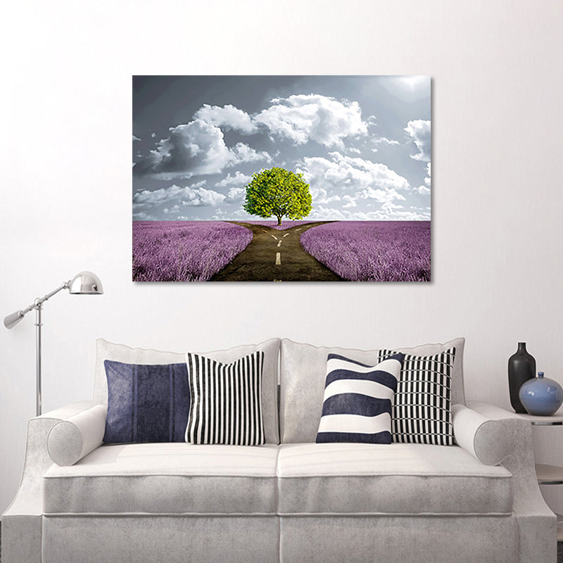 Purple Scenery Canvas Split Road of Flower Field Modernist Textured Wall Art Clearhalo 'Art Gallery' 'Canvas Art' 'Contemporary Art Gallery' 'Modern' Arts' 1654248